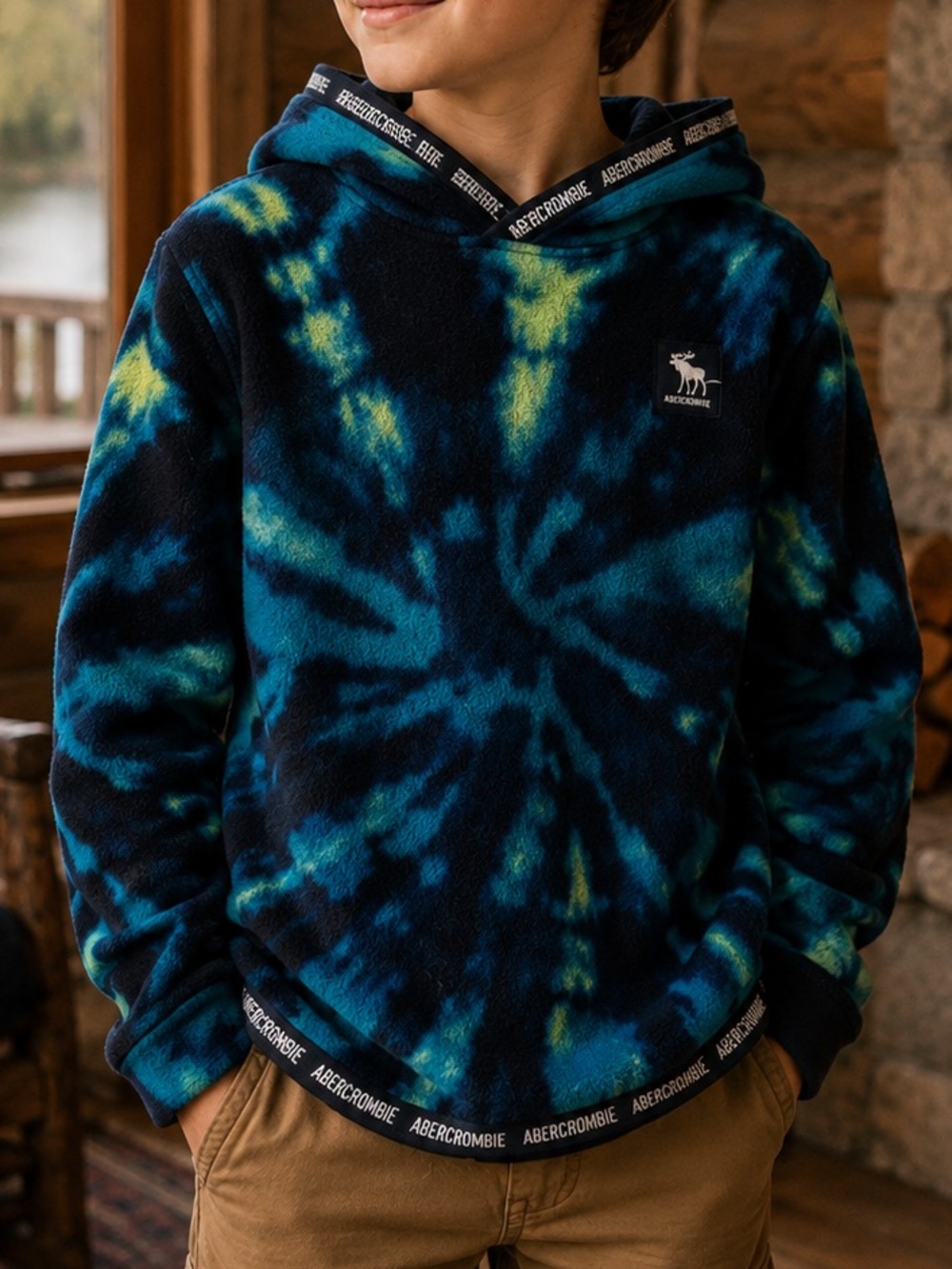 abercrombie kids Cozy Soft Blue Galaxy Tie-Dye Fleece Hoodie Pullover